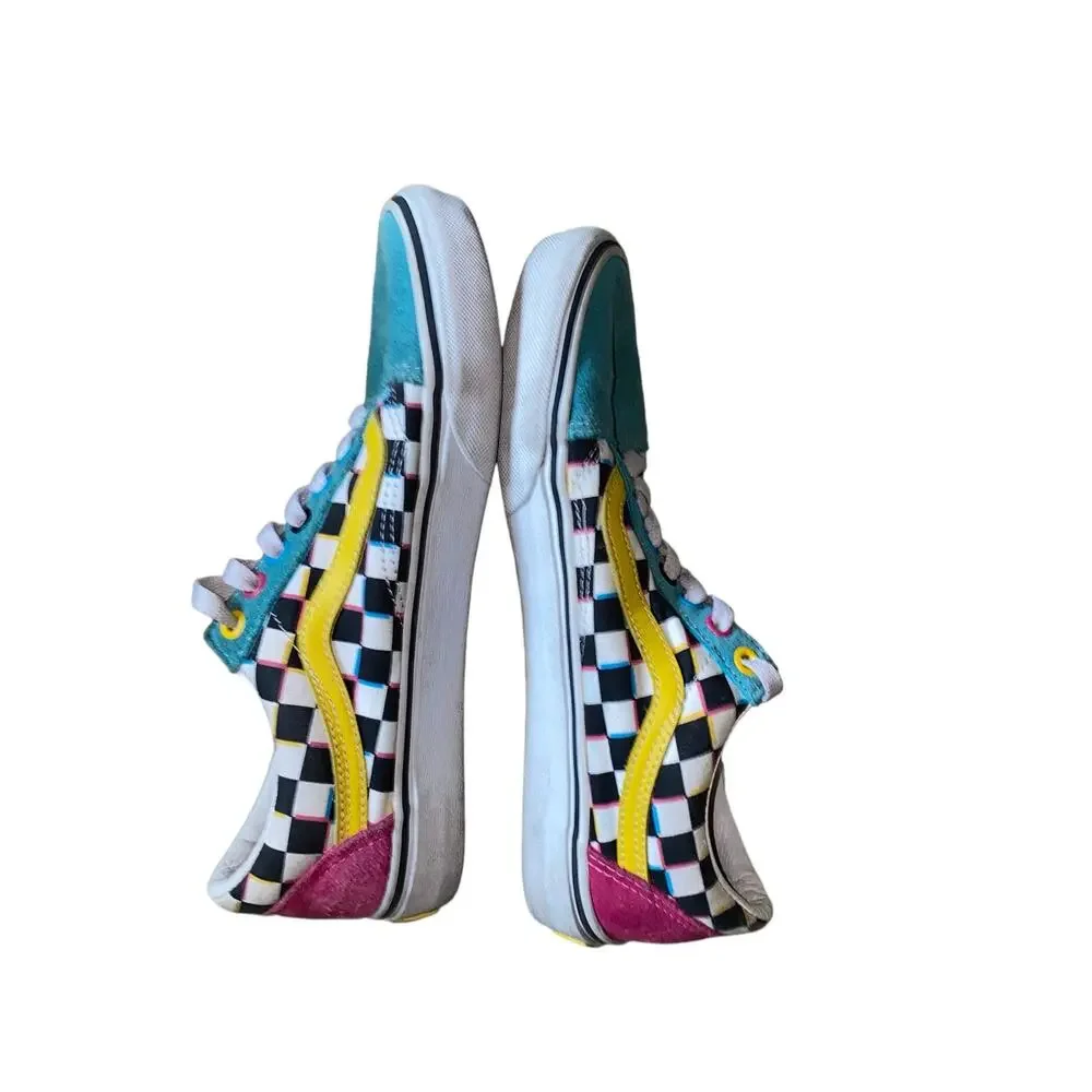 Vans Off the Wall Old Skool Crazy Check Neon Sneakers Mens 6.5 Womens 8